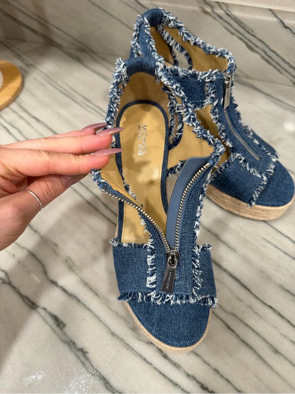 Michael Kors denim heeled wedges 8